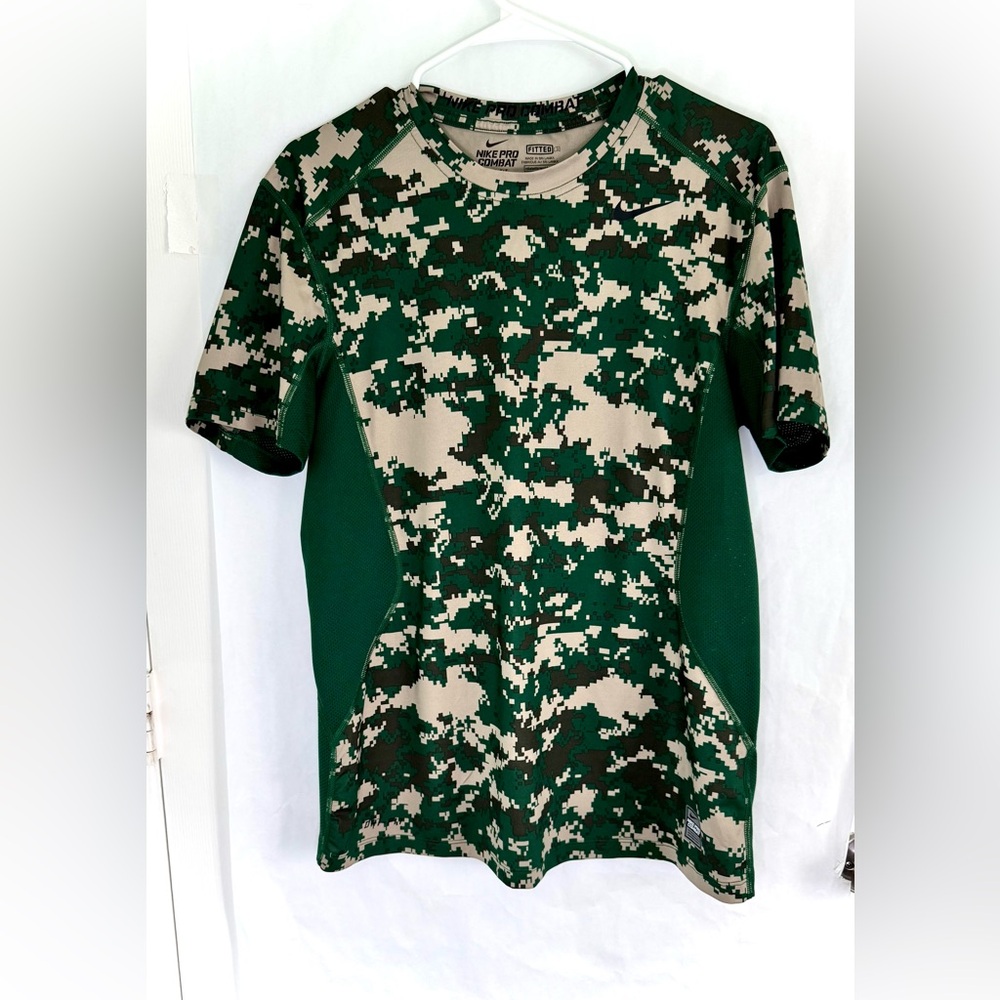 Nike Pro Combat Green and Tan Camouflage Shirt